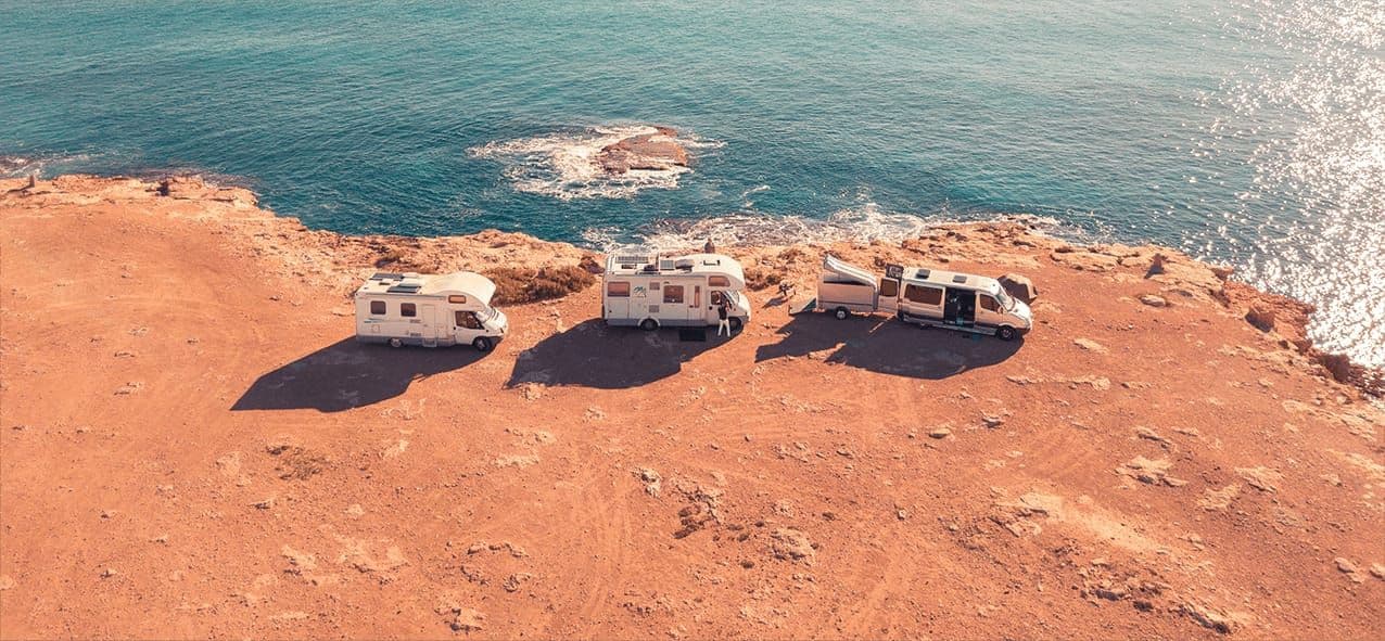 Caravan set up at a seaside campsite